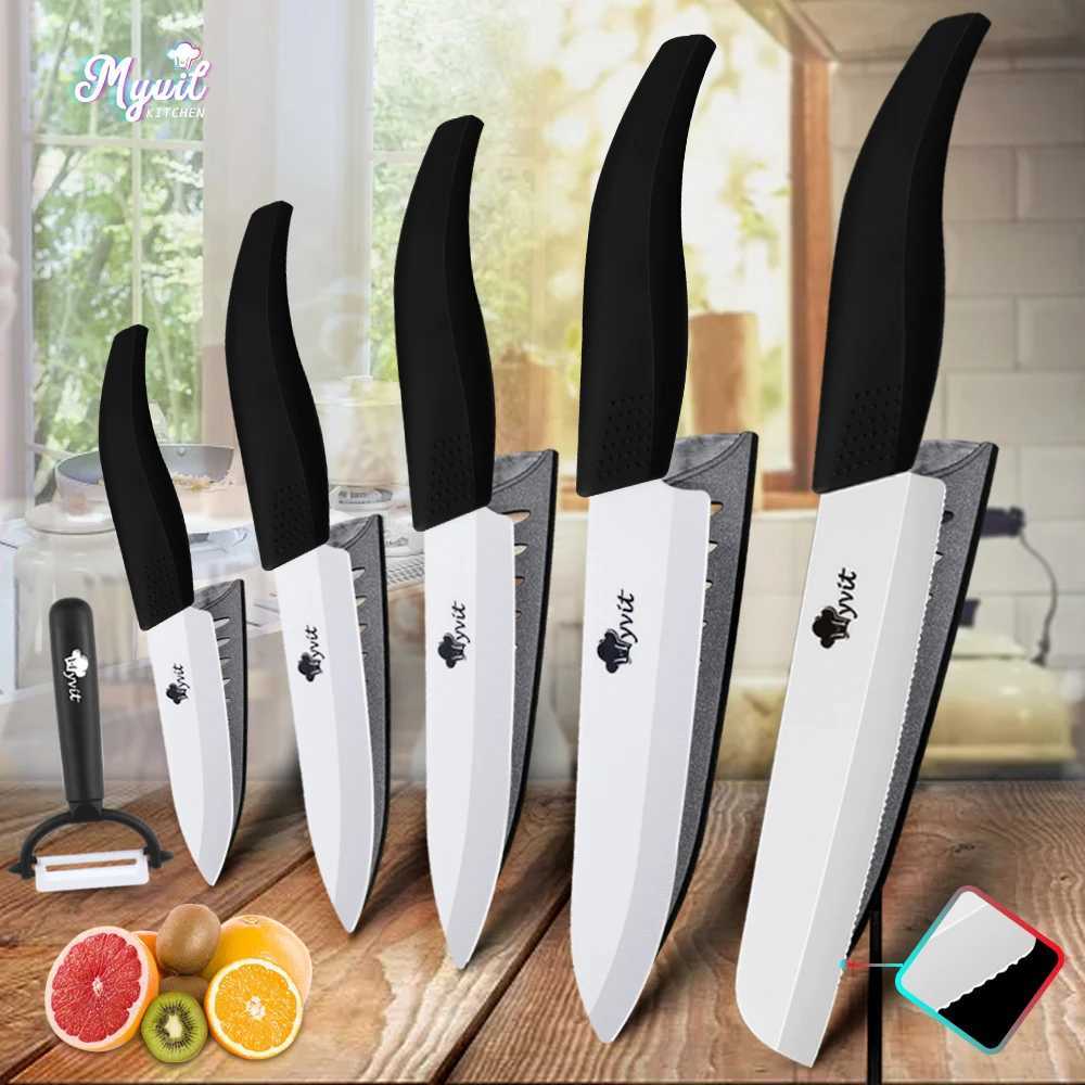 Ceramic Knife Set 3 4 5 6 inch Kitchen Chef Knives Serrated Fruit Vegetable Utility Slicing Bread Zirconium White Blade KnifeXJ250117