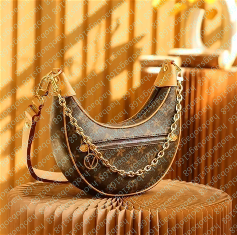 Designer Handbag Women's Shoulder Crossbody Bags Vintage Metal Chain Underarm Half Moon Purse Denim LOOP Round Zipper Womens Purse Messenger Bags
