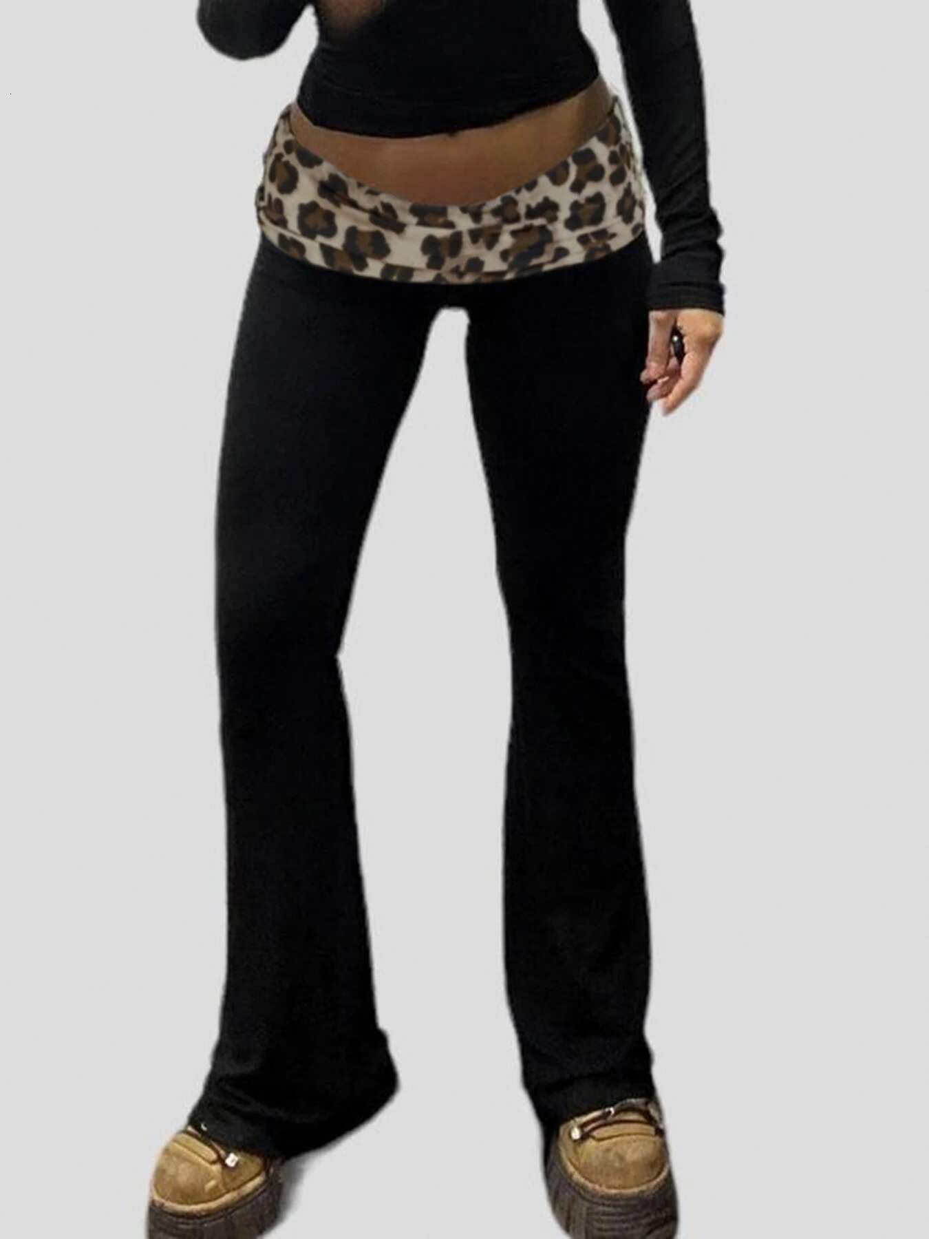 Cuteandpsycho Vintage Leopard Print Pants Low Waisted Fashion Patchwork Chic Trousers Casual Streetwear 90S Women's Bottoms
