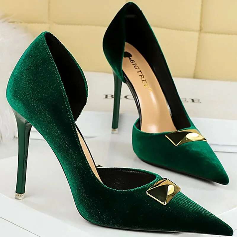 Women 10.5Cm High Wedding Replica Pumps Lady Designer Velevt Elegant Heels Stiletto Purple Pink Evening Shoes