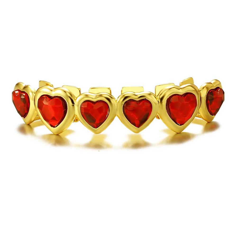 Hip Hop 6/6 Heart-Shaped Grillz Fashion CZ Stone Iced Out Charm Grills Dental Mouth Punk Teeth Body Jewelry GiftXJ250114