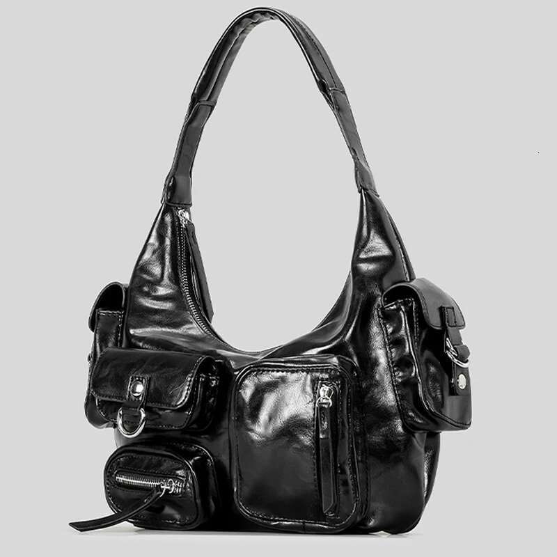 Fashion Multiple Pockets Halfmoon Underarm Y2k Women Shoulder Bags Pu Leather Lady Handbags Hobos Small Tote Bag 2024