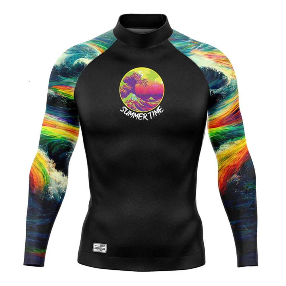 Summer Rash Guards Mens Surfing Long Sleeve Shirts Performance Uv Protection Beach Clothing Diving Surf Swim Upf 50 Apparel 250108