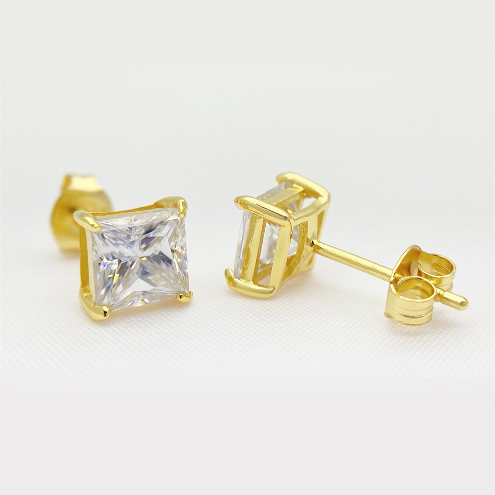 stud earrings designer for women 925 sterling silver 4 prong pass diamond tester vvs1 square moissanite earrings 18K gold mens earring jewelry valenti
