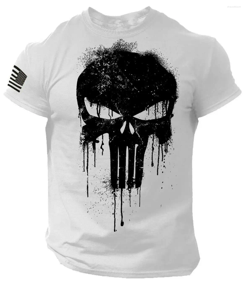 Men's T Shirts Shirt For Men 3D Print Military Patriotic Skull Dropped Oversized Short-Sleeved Sportswear Clothing Top Tees
