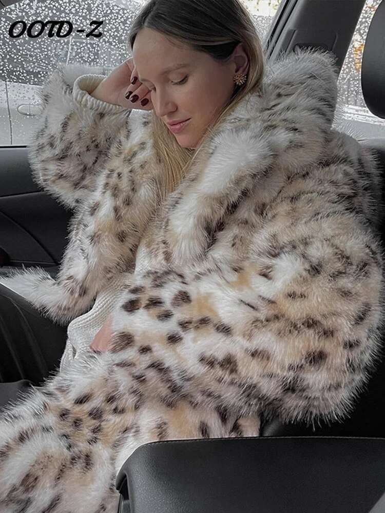 Leopard Print Faux Fur Women's Coat Fashion Full Sleeve Single-Breasted Coats 2024 Winter Warm Thicken Female Outwears