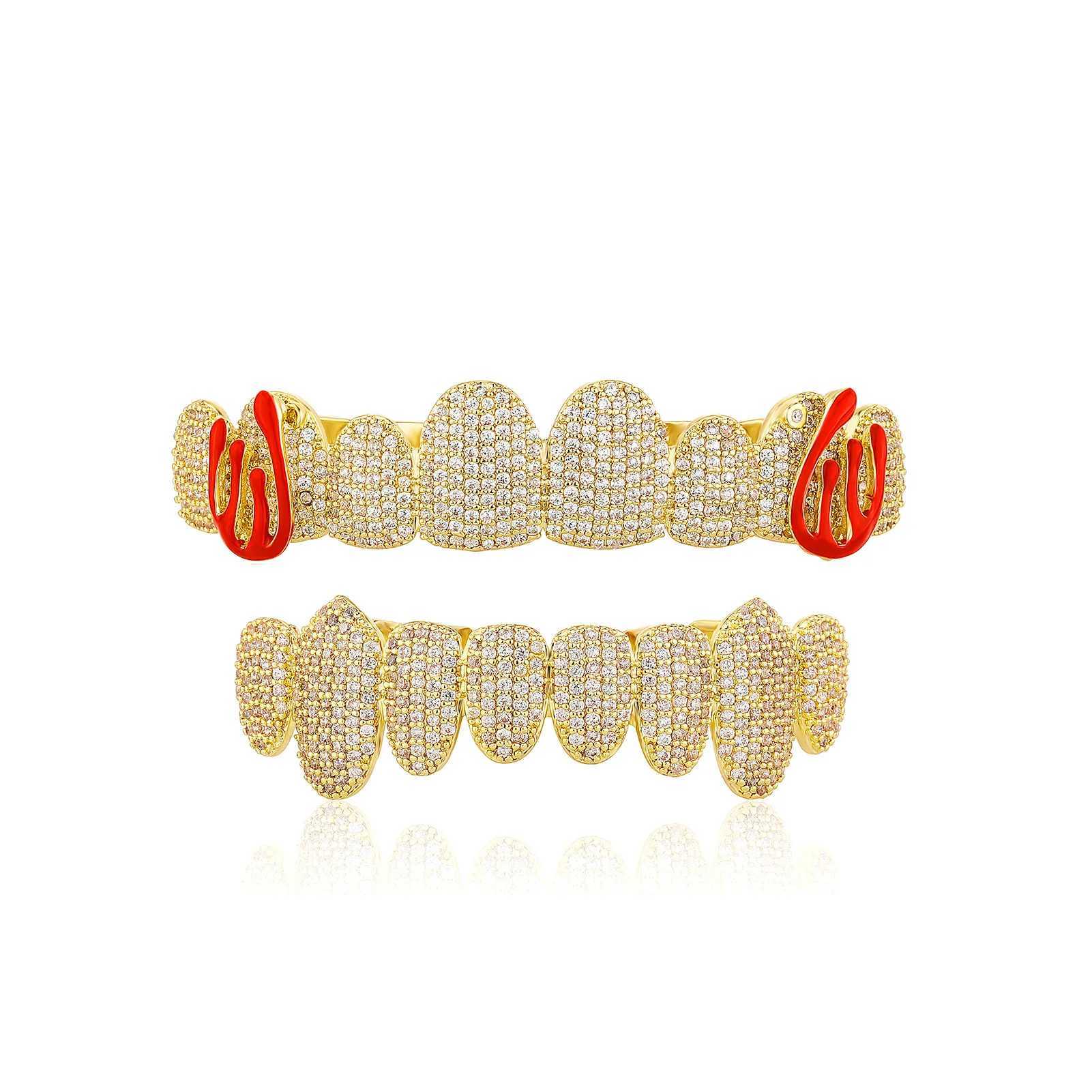 Hip Hop Iced Out Micro Paved CZ Teeth Grillz Set High Quality AAA+ Cubic Zircon Top Bottom Grills Rapper Dental JewelryXJ250114
