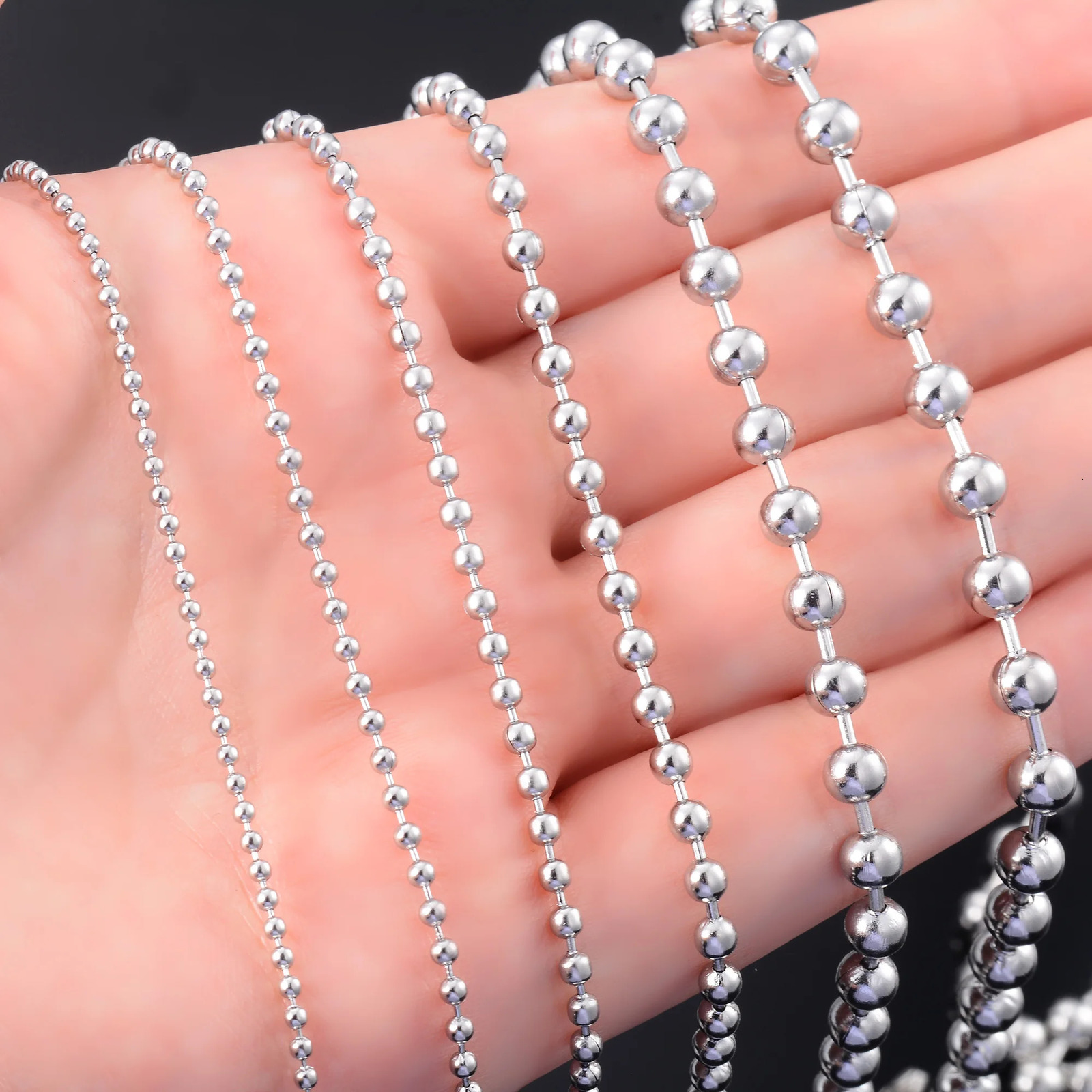 Round Bead Chain on the Neck Rolo Ball Necklace Stainless Steel Jewelry Accessories for Women Men Waterproof Choker Silver Color 250114
