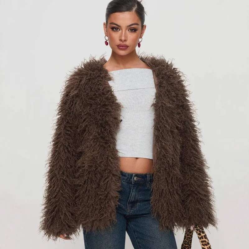 Coat Women Fur Long Faux Chic 2024 Winter Thick Jacket Fashion Lady Oversized
