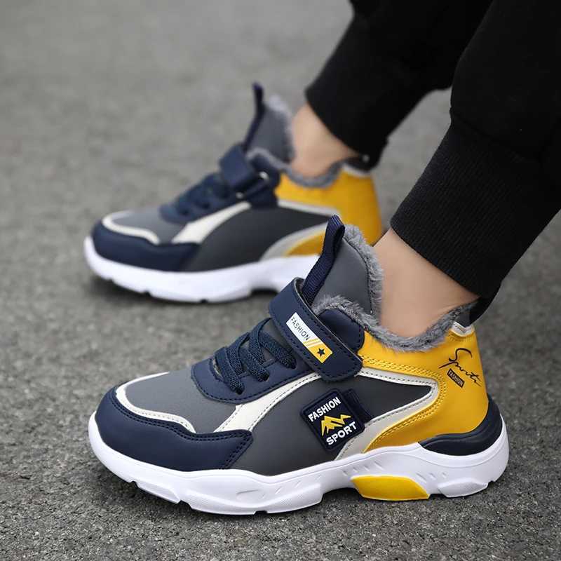 Kids Casual Shoes Winter Boys Leather 5-15y Children Tennis Fashion Sneakers Toddlers Fur Outdoor Footwear Size 28-39XJ250118