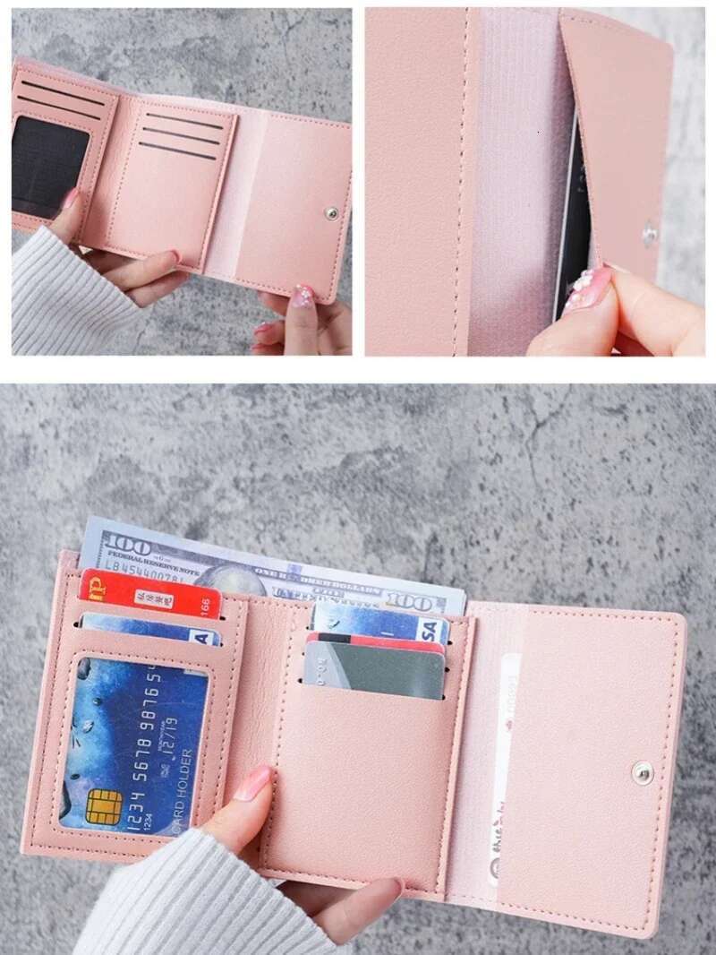 Women Short Cute Small Student Triple Fold Girl ID Bag Card Holder Coin Purse Ladies Wallets Cartoon Bags swissmilitary