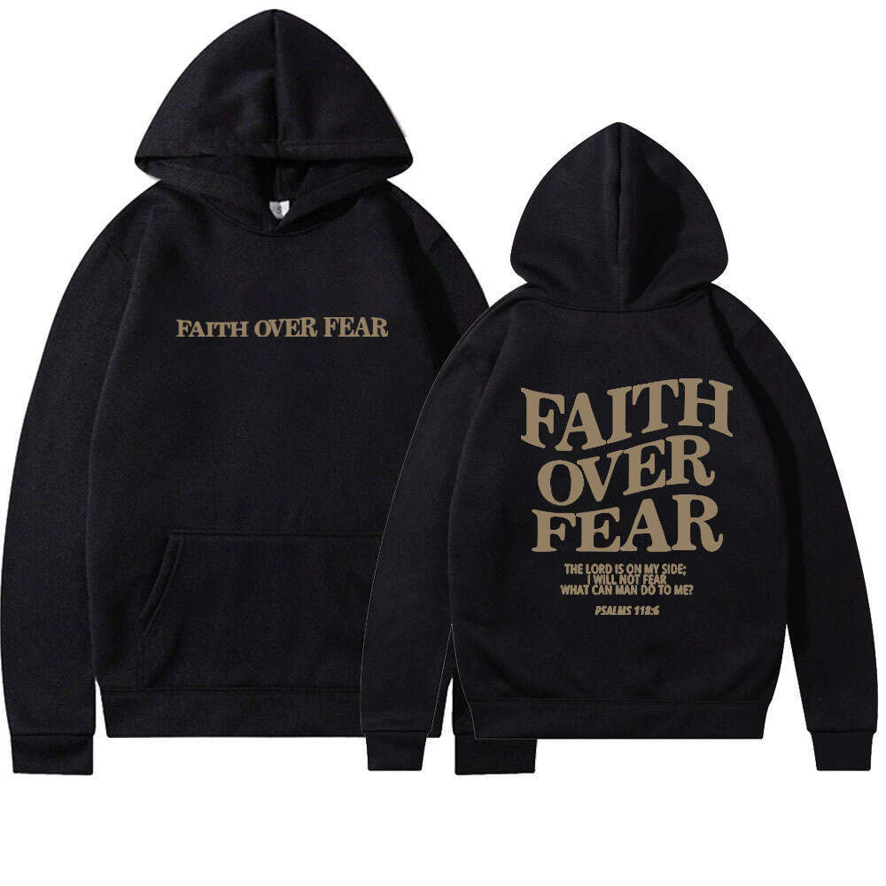new women's casual loose long sleeved Faith Over hooded sweatshirt