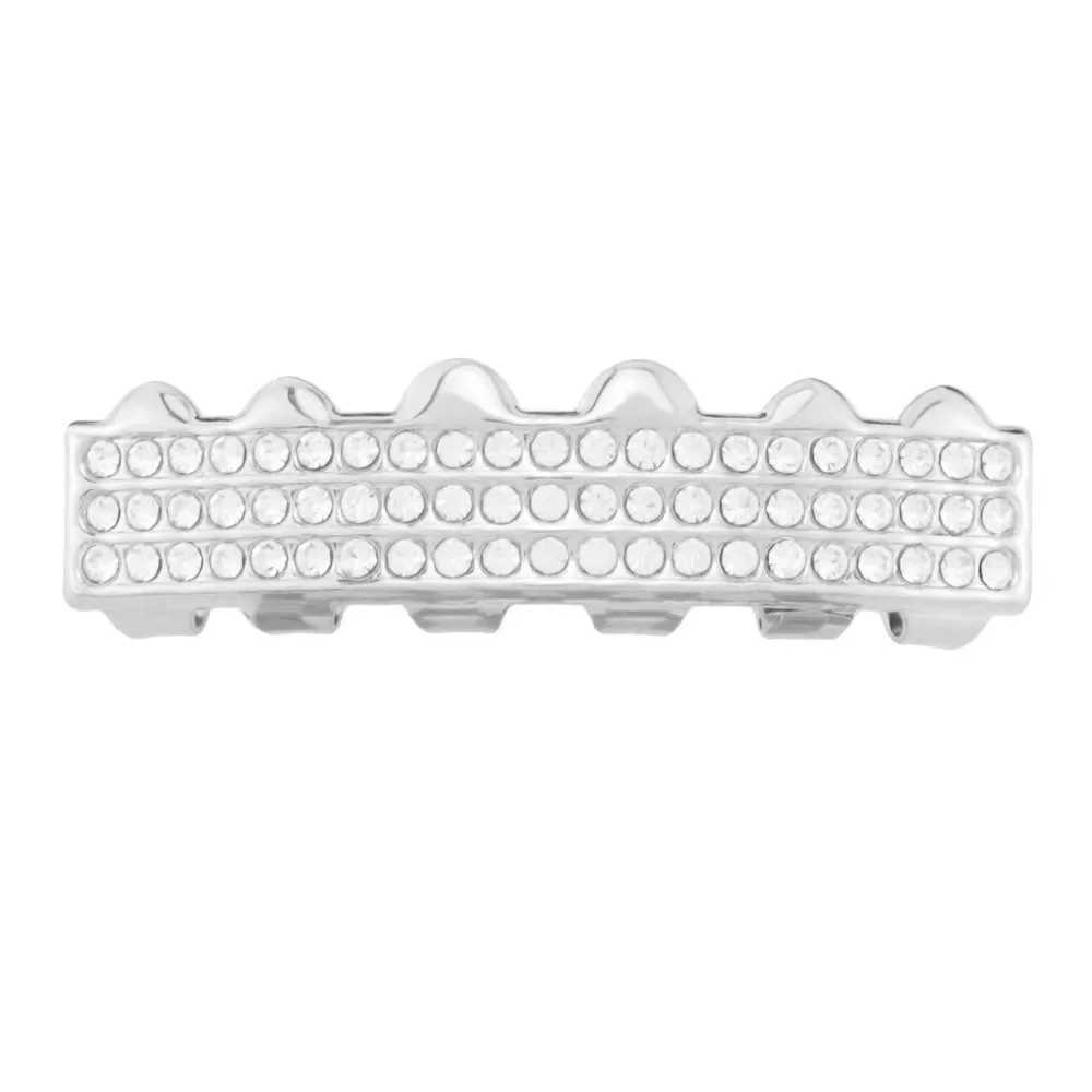 Hip Hop Paved CZ Teeth Grillz Top Bootom Set Men Gold Silver Color Zircon Teeth Grillz Dental Cosplay Party Jewelry GiftXJ250114