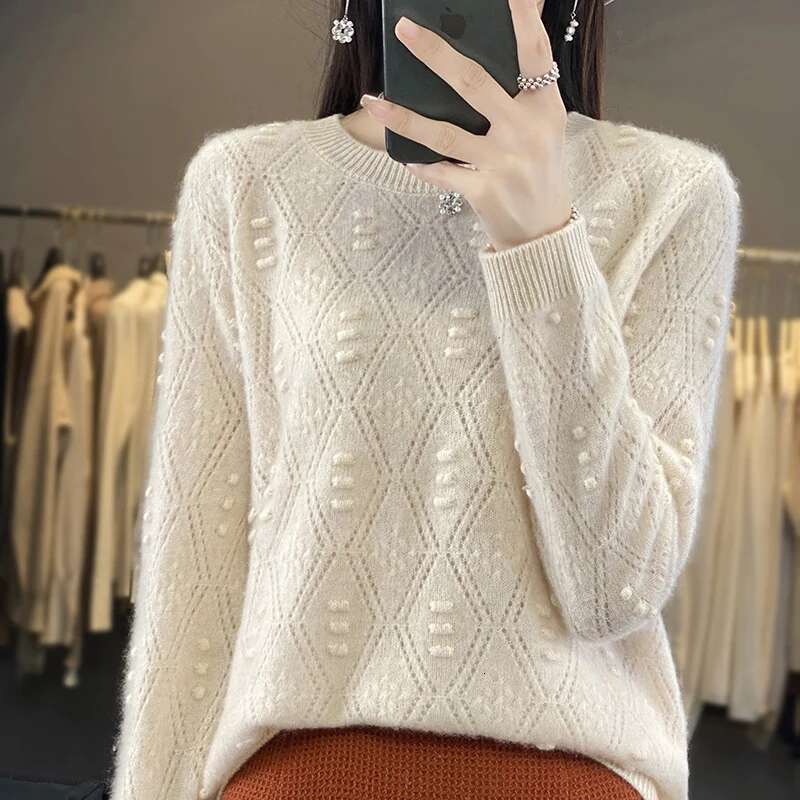 Striped Autumn/Winter New 100% Merino Wool Cashmere Women's O-Neck Pullover Warm Bottom Knit Shirt Top