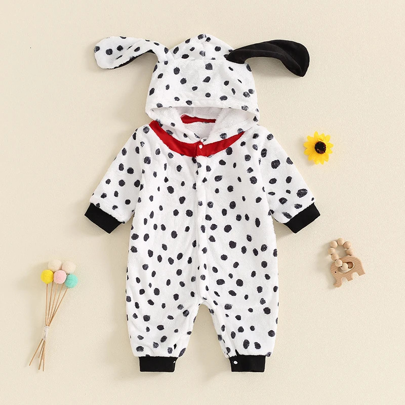 Unisex Baby Girls Boy Dalmatian Costume Halloween Costume Infant Hooded Long Sleeve Button Romper Jumpsuit Outfits 250114