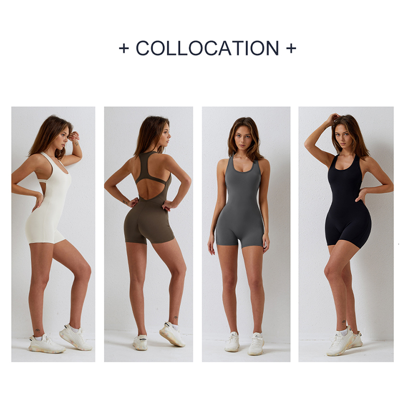 Ddmyoutdoor China Domestic DANCEFISH New Women Beautiful Back Sleeveless Shorts Sets Elegance U Collar Dancewear Workout Gym Aerial Yoga Jumpsuits