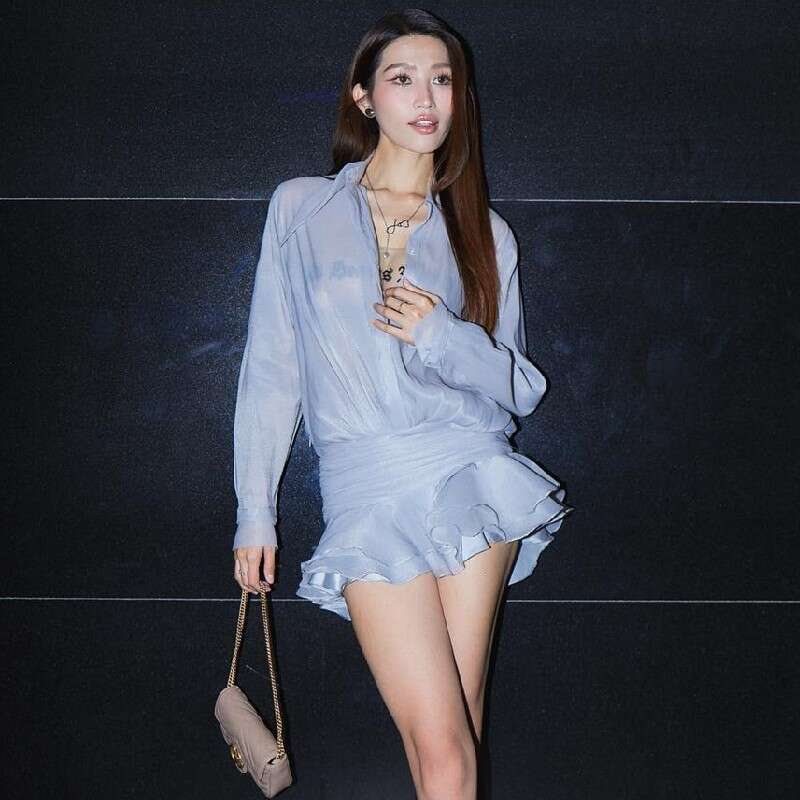 European and American style 2025 autumn women's sexy trumpet sleeve long sleeved shirt ruffle edge slit skirt set new casual fashion trend clothi