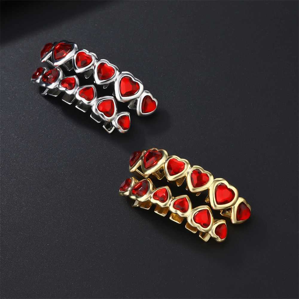 Love Red CZ Stones Teeth Grillz Caps Cubic Zircon Iced Out Micro Pave Top Bottom Charm Grillz For Men Women JewelryXJ250114