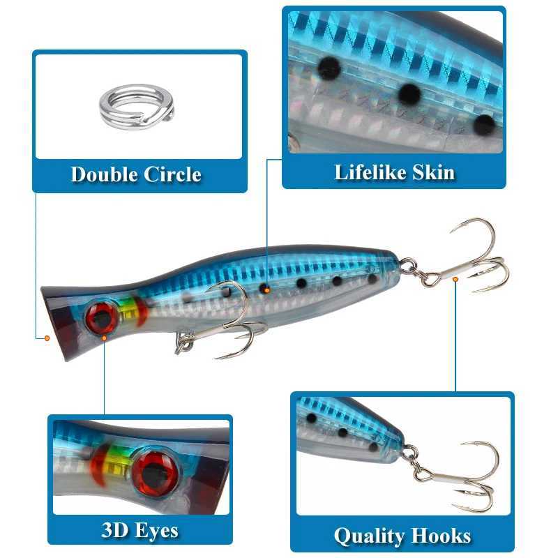 New Arrival 1 PC Big Topwater Popper Fishing Lure Floating Hard Fishing Bait 12.5cm 40g Simulated Fishing Lure Perch Fishing Tackle Z250118