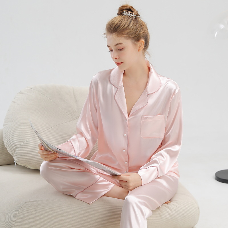 Y19-Ice silk pajamas women autumn long sleeve trousers suit for girlfriends high-end gift box home clothes can be embroidered