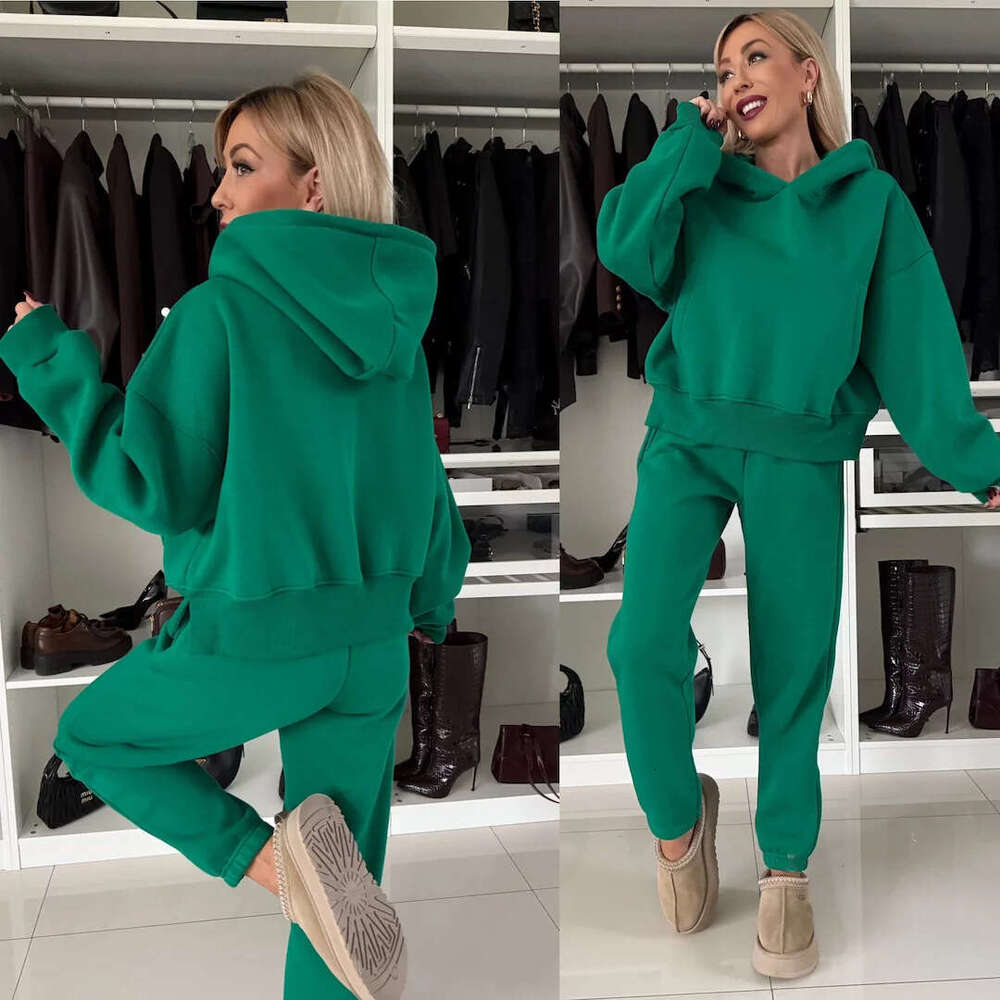 2025 European and American Fashion Women's Long sleeved Hoodie Leg tied Pants Two piece Set Temperament Versatile New Trendy Clothing Ins