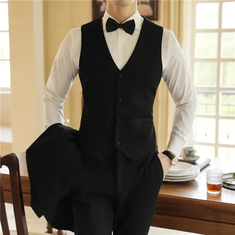 Mens Wedding Solid Color Suit Vest Groom Groomsman Black SingleBreasted Slim Fit Waistcoat Business Casual M7XL 250114