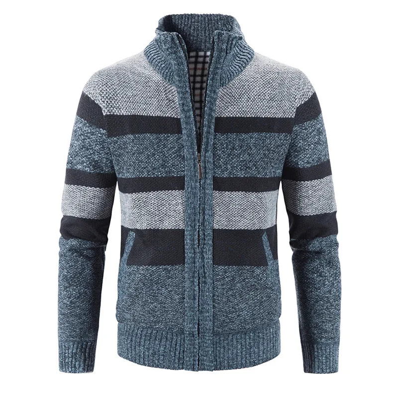Mens Knit Cardigan Casual Sweatercoat Fashion Patchwork Knitted Cardigan Sweaters Outwear Stand Collar Warm Knitting Jacket Men 250113