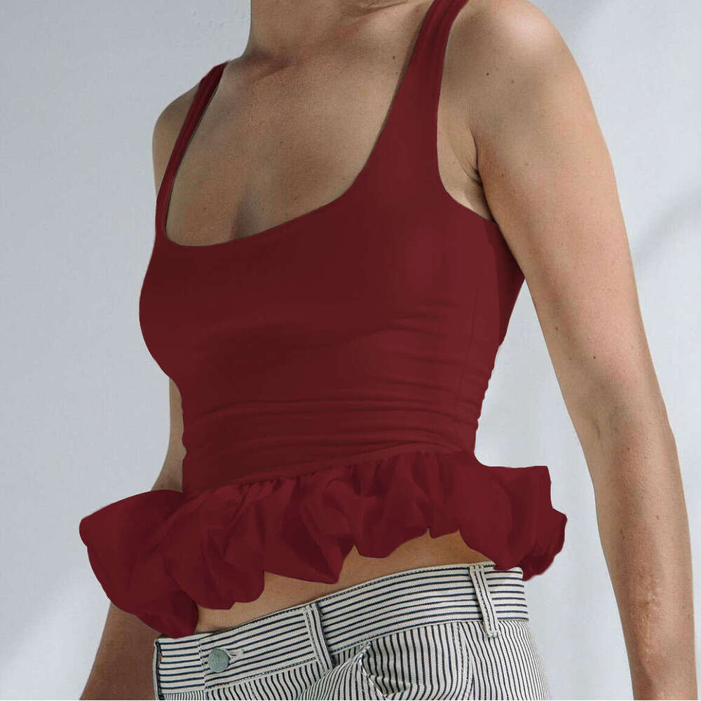 Spring/Summer European and American Women's Hot Selg Splicing T-shirt Tank Top 2025 New Casual Fashion Trendy Clothing
