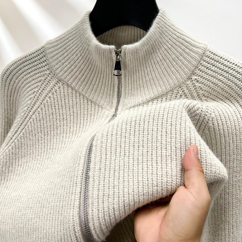 Zip Sweater Coat Half Turtleneck Solid Color Mens Knitted Cardigan Autumn and Winter Warm Long Sleeves Sweater 250113
