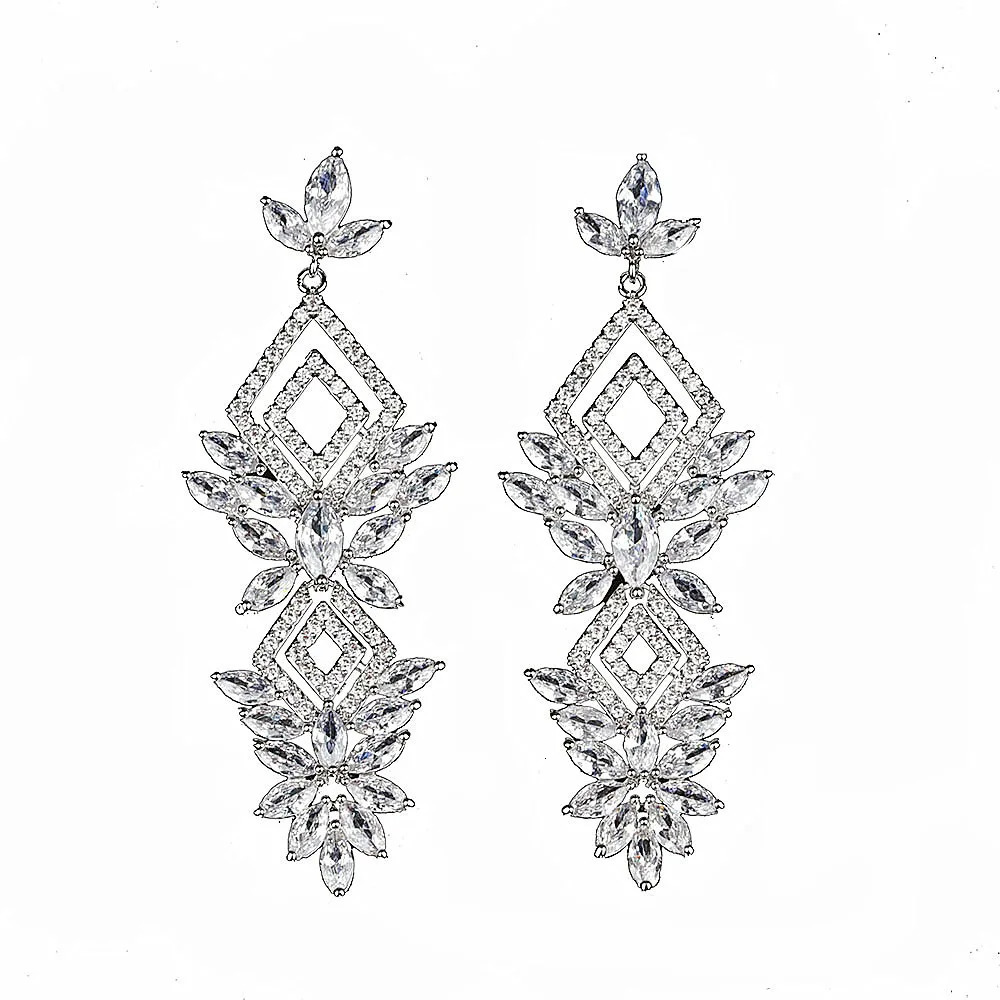 Vintage Wedding Party Jewelry Accessories Gorgeous Flower Cubic Zirconia Big Long Bridal Earring For Women 250117