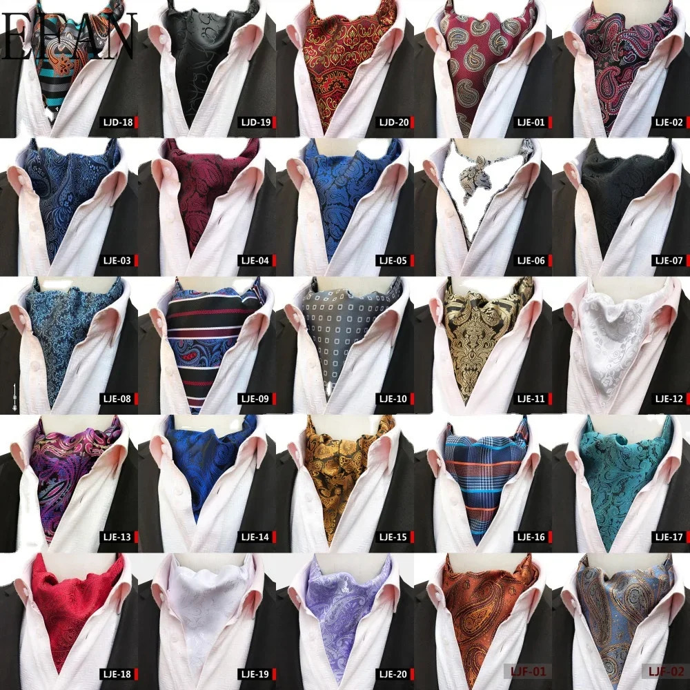 Male British Fashion Paisley Floral Men Long Cravat Ascot Ties Gentlemen Formal Neck Tie Wedding Party Ties Grey Blue Cravats 250117