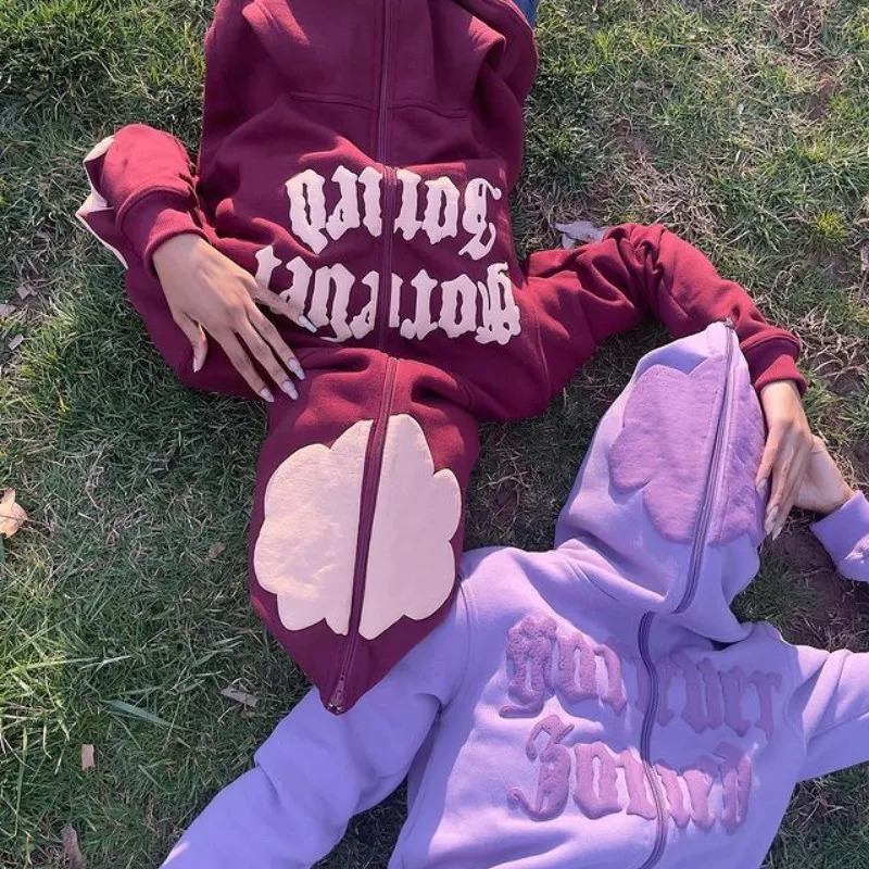 Harajuku Gothic mens womens sportswear Y2K hooded sweater hip-hop Letter Flower print Sportswear oversized streetwear clothing 250117