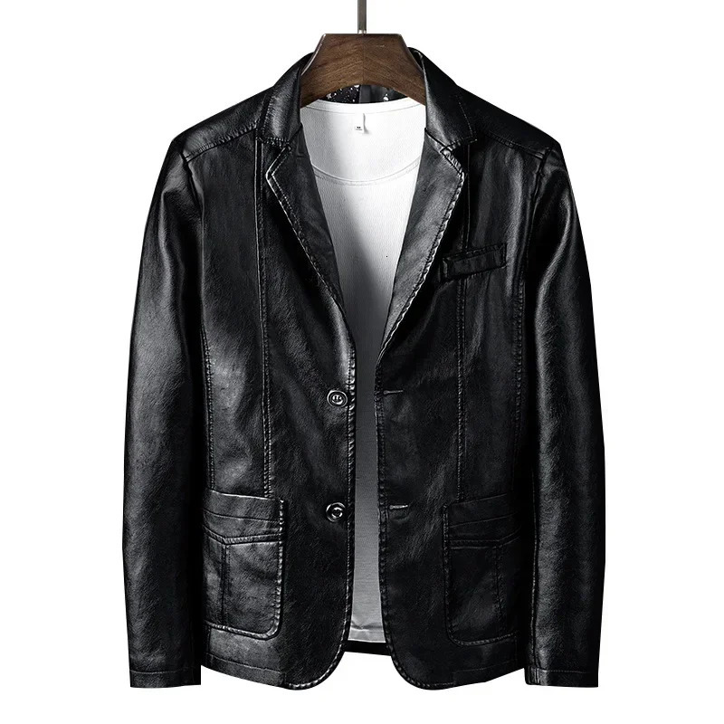 PU Leather Jackets Men Slim Fit Full Sleeve Coats Single Breasted Spliced Turn Down Collar Jacket Punk Mens Casual Male Autumn 250109