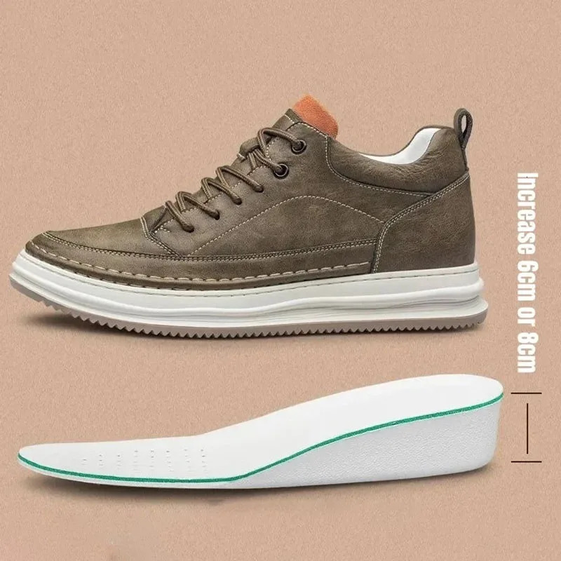 Men Sneakers Elevator Shoes Comfortable Leather Heightening Shoes For Men Insole 6/8cm Heels Casual Lift Height Shoes Man 250113
