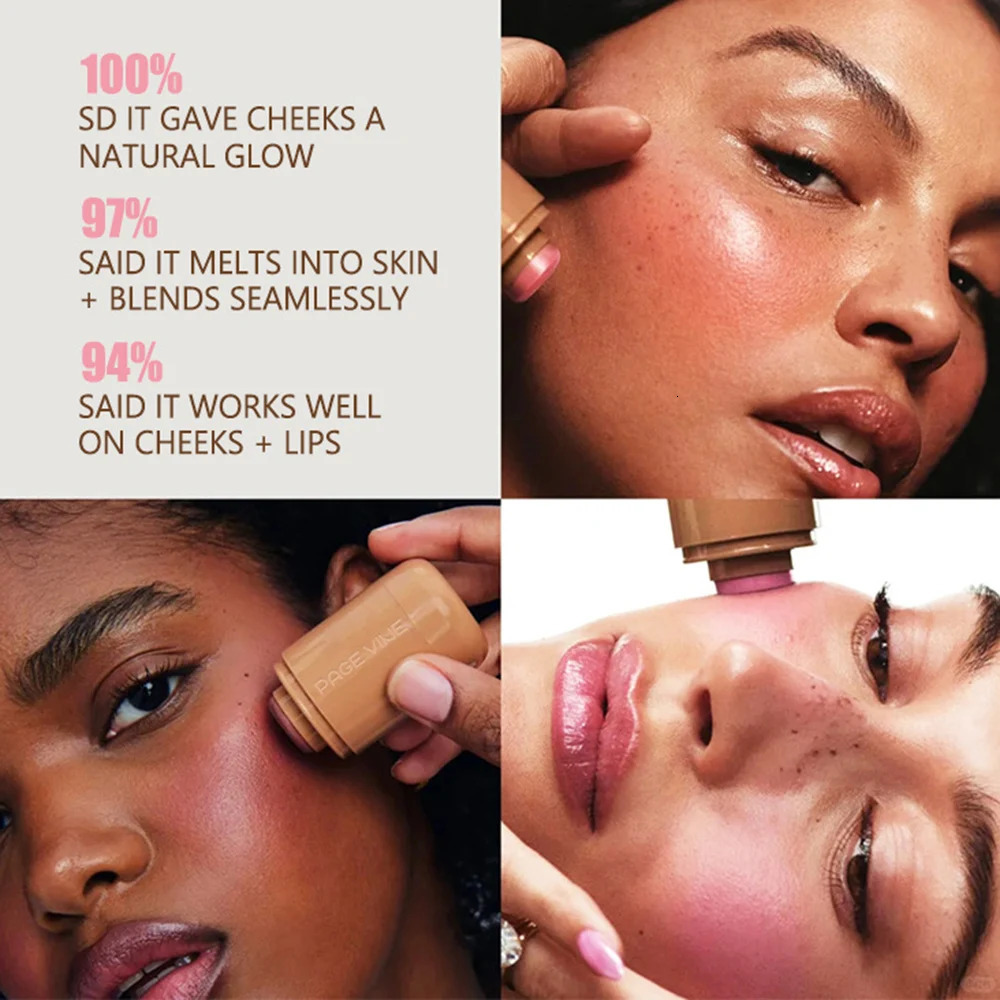 PAGE VINE Pocket Blush Stick Multi-Functional 6 Colors Lip Cheek Highlighter Waterproof Natural Glow Balm 250110