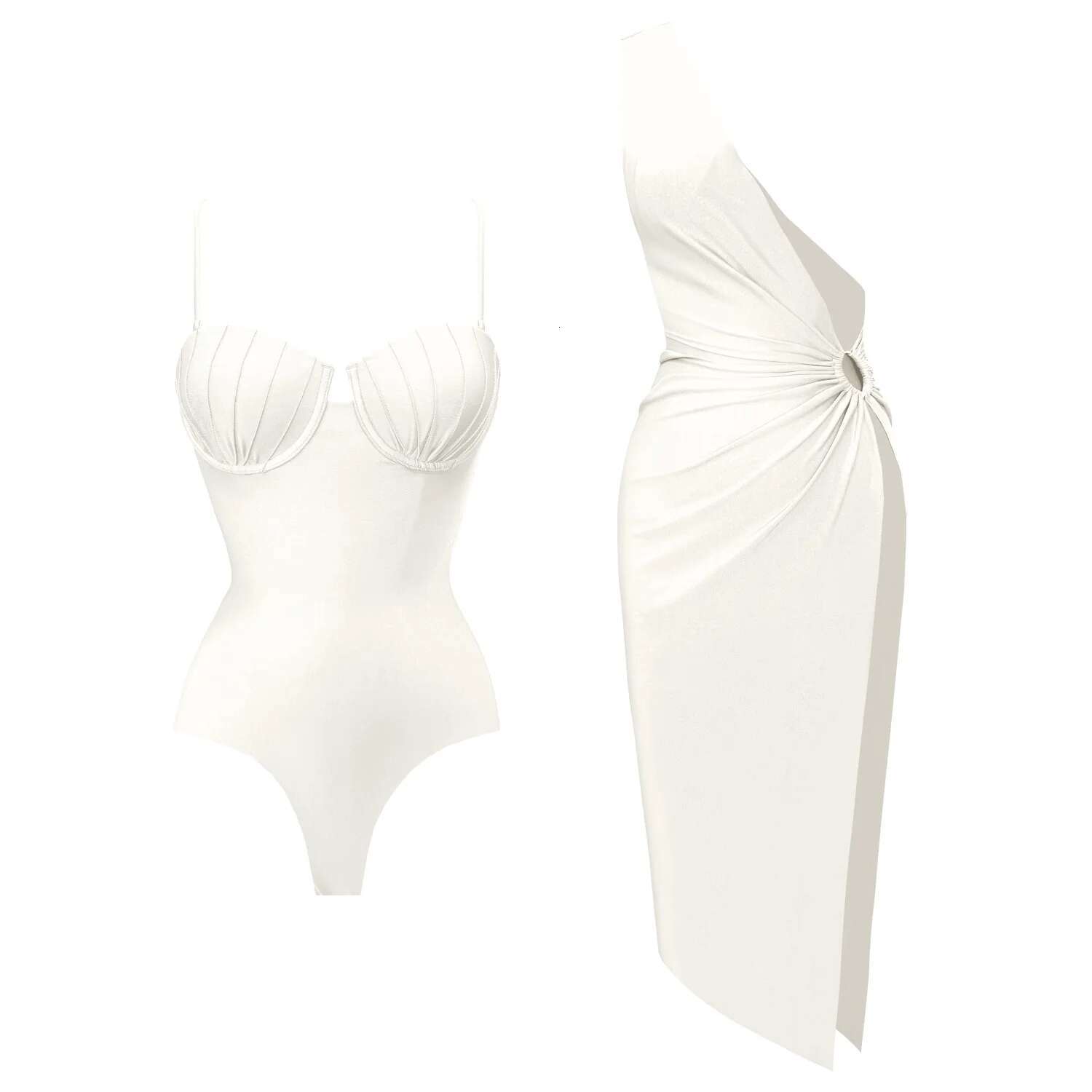 2024 2 Pcs Set Push Up One Piece Cut Out Swimwear Sexy Woman Swimsuit Bathingsuit Swim Suits Beachwear Bandeau Biquini