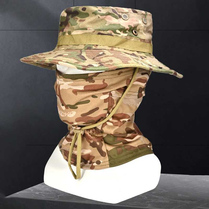 Tactical Camouflage Hat Sun Protection Set Outdoor Sport Hiking Fishing UV Protection Neck Face Boonie Hat Adjustab BucketXJ250116