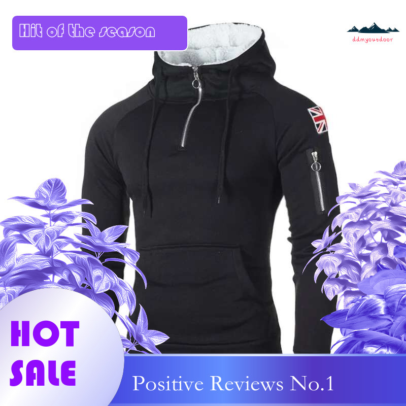 Ddmyoutdoor China Domestic Male Workout Wear Zipper Necke Hoody Sweatshirts Fleece Long Sleeve Running Jacket Sticker Pocket Warmer Sportswear Windbre