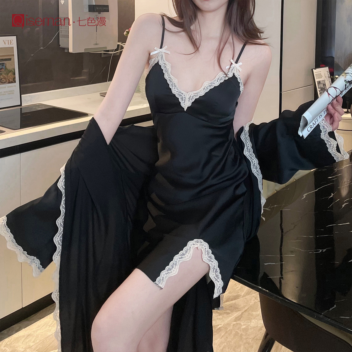 X4650 High-grade sexy suspender nightdress two-piece suit female summer private pure desire style with chest pad ladies home clothes summer