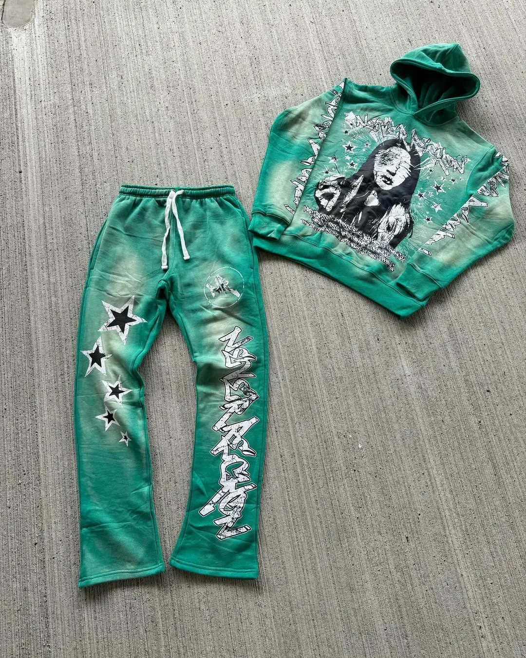 Printed Sweatshirt Suit Harajuku Jacket High Street Casual Loose Leisure Sports Couple Dress sweatpants tracksuit men 250108