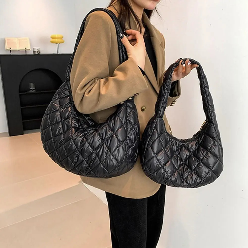 Fashion Women Large Capacity Quilted Tote Bags Down Cotton Padded Shoulder Bags Girls Underarm Bags Puffy Handbags 250113