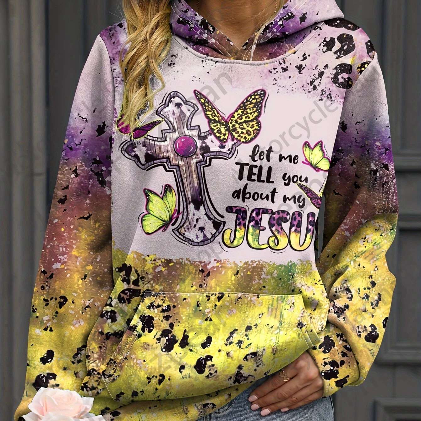 Leopard Cross & Butterfly 3D Print Hoodie Fashion Oversized Hoodies Women Sweats Hooded Sweatshirt Women's Clothing