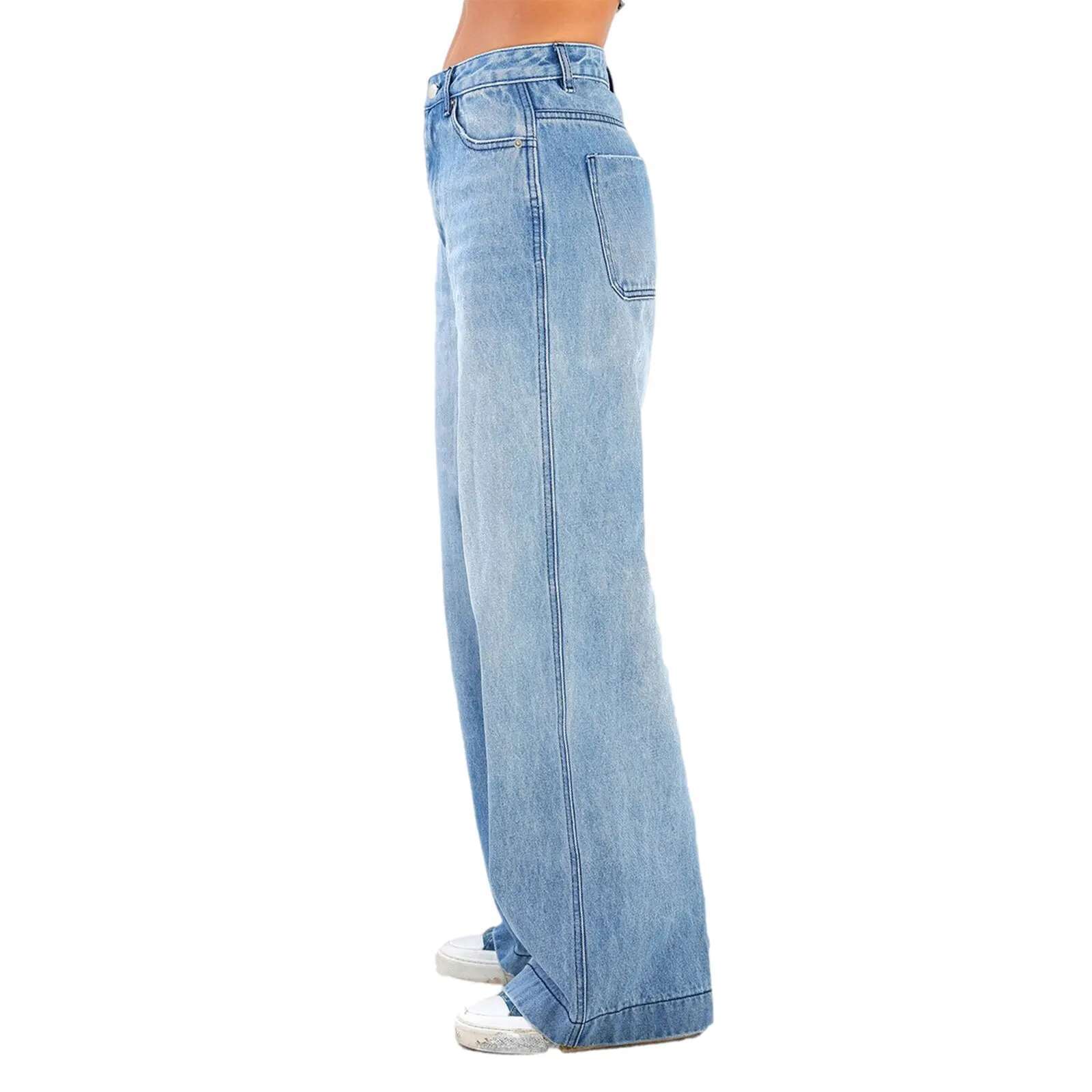 Women's Wide Straight Leg Boyfriend Denim Low Rise Baggy Casual Loose Jeans Y2k E-Girl Pants D16