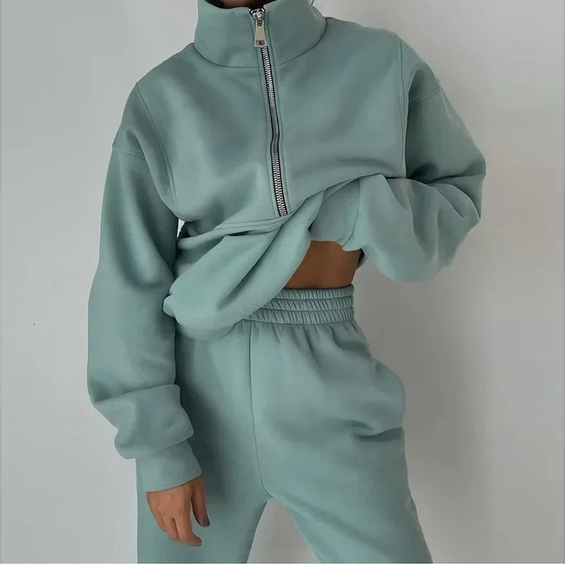 Tuoyi Autumn And Winter Comfortable Fashion Tracksuit Set Stylish Warm Twopiece Half Open Collar 2024 Home Suit For Women 250109