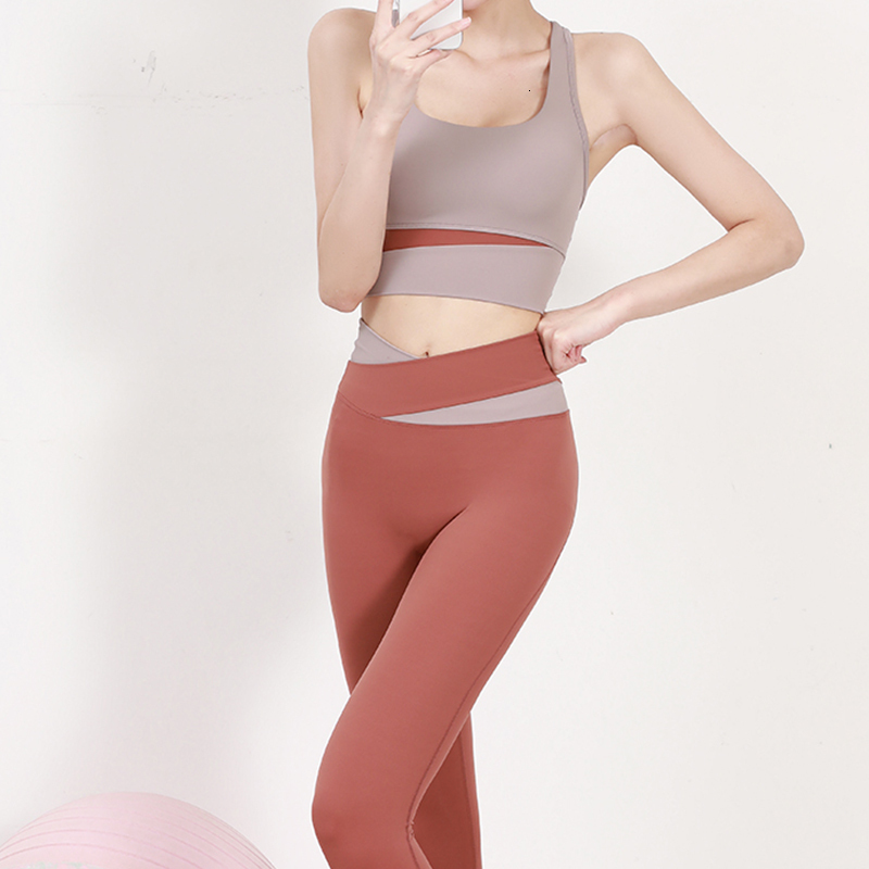 Ddmyoutdoor China Domestic High Waist Yoga Lady Gym Suit Set Shockproof Sport Bra Crop Top Patchwork Tracksuit Women Fiess Outfit Training Wear