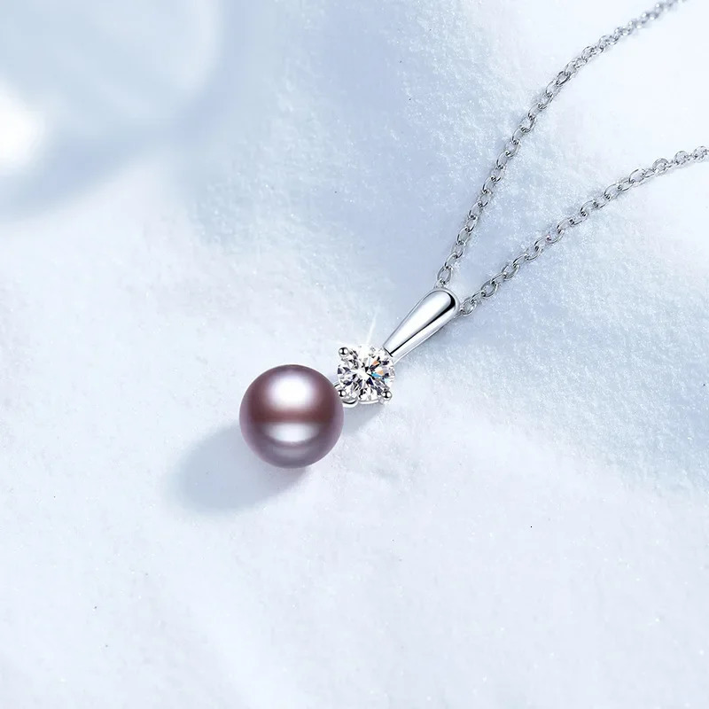 Purple Natural Freshwater Pearls 925 Sterling Silver 05ct D Color Pendant Necklace for Women Sparkling Jewelry 250109