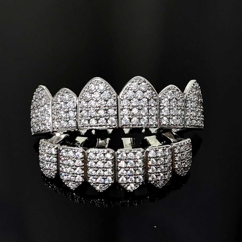 RACHELZ 6/6 Classic Full Cubic Zircon Tooth Caps For Women Men Hip Hop CZ Stone Teeth Grillz Top Bottom Dental Grills JewelryXJ250114