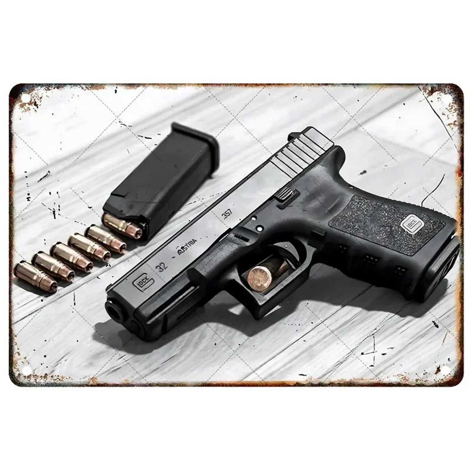 Pistol military metal tin emblem decorative wall vintage art poster mens cave family caf garden club bar iron paint Z250118