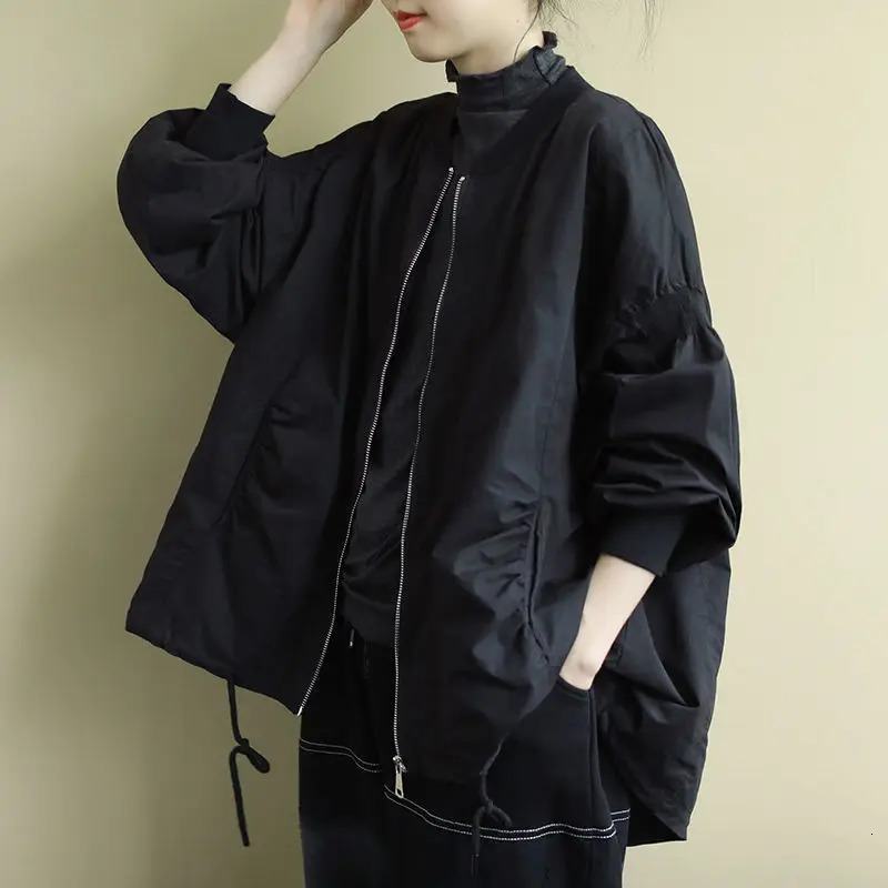 Loose Literary Long Sleeve Windbreaker Womens Medium Long Spring And Autumn Coat Solid Color Versatile 250113