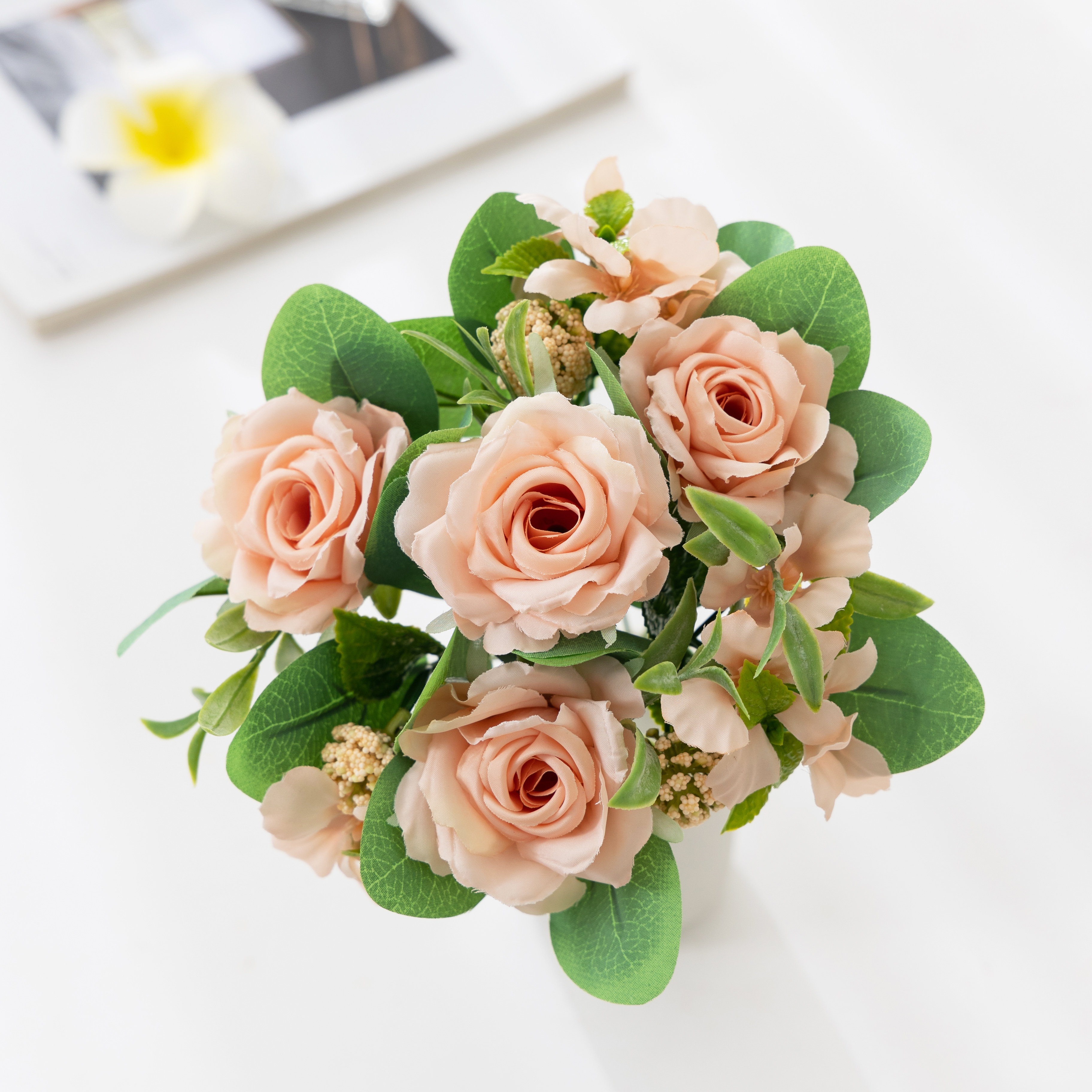 Net red simulation rose flower handle bouquet home decoration small rose simulation flower living room ornaments cross-border greenery simulation flow